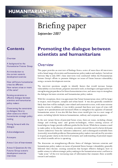 2007 promoting the dialogue between scientist and humanitarian1 png