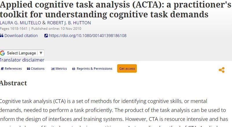 Applied cognitive task analysis (ACTA): A practitioner’s toolkit for ...