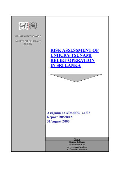 Risk Assessment of UNHCR's Tsunami Relief Operation in Sri Lanka | ALNAP