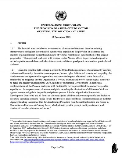 United Nations Protocol on the Provision of Assistance to Victims of SEA_Cover