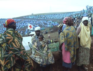 Camp for displaced people under the protection of ICRC, Nyarushishi. Rwanda genocide, 1994