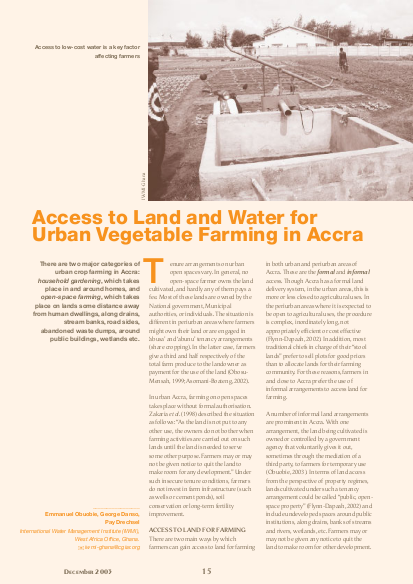 Access to land and water for urban vegetable farming in accra png