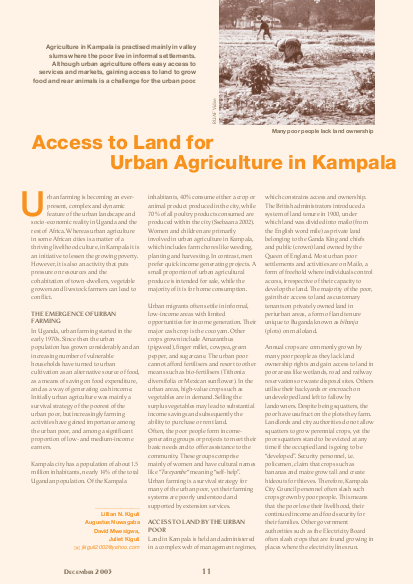 Access to land for ua in kampala png