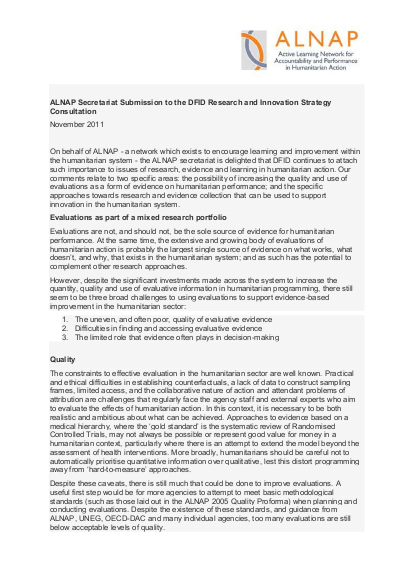 Alnap secretariat submission to the dfid research and innovation strategy consultation png