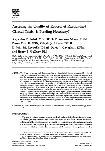 Assessing the quality of reports of randomized clinical trials is blinding necessary png