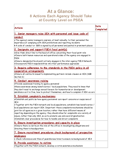 At a glance 8 actions on psea png