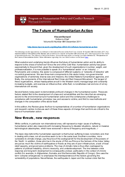 Bernard vincent the future of humanitarian action in harvard university program in humanitarian policy and conflict research 2013 png