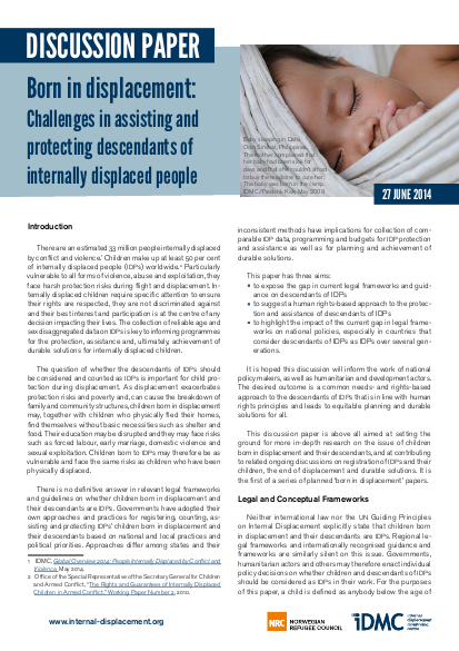 Born in displacement challenges in assisting and protecting descendants of internally displaced people discussion paper png