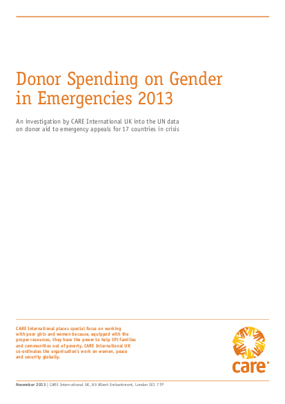 Care donor spending on gender in emergencies 2013 2 png