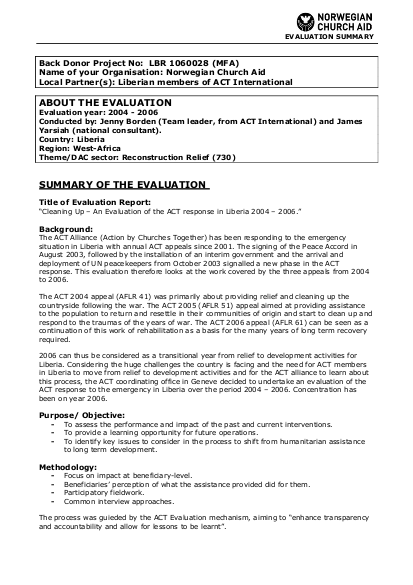 Cleaning up an evaluation of the act response in liberia 2004 2006  png