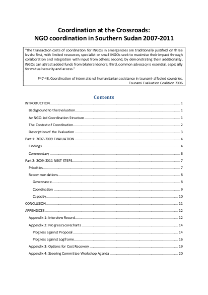 Co ordination at the crossroads ngo coordination in southern sudan png