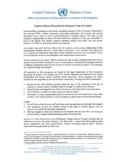 Code of conduct humanitarian response to typhoon haiyan png