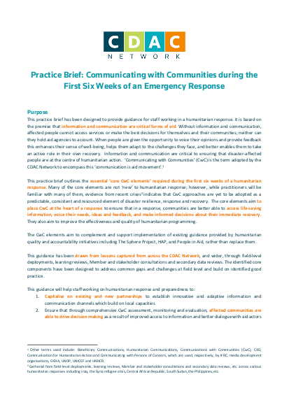 Communication with communities during the first six weeks of an emergency png