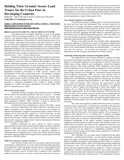 Durand lasserve and royston holding their ground%2C secure land tenure for the urban poor in developing countries png