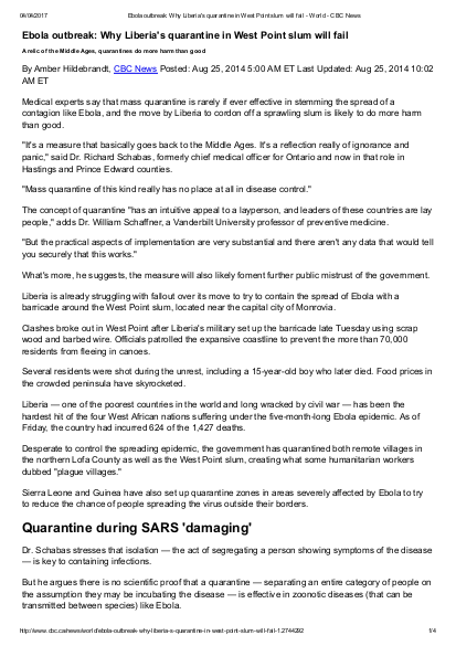 Ebola outbreak why liberia%27s quarantine in west point slum will fail world cbc news png