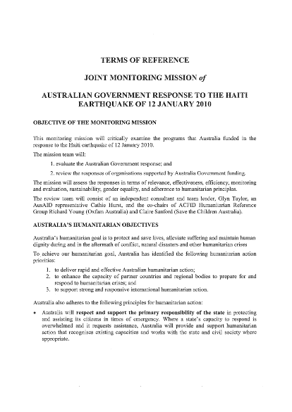 Evaluation of australian funded programs in response to the haiti earthquake terms of reference pdfdoc png