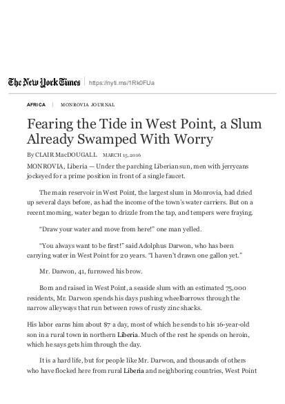 Fearing the tide in west point%2C a slum already swamped with worry the new york times png