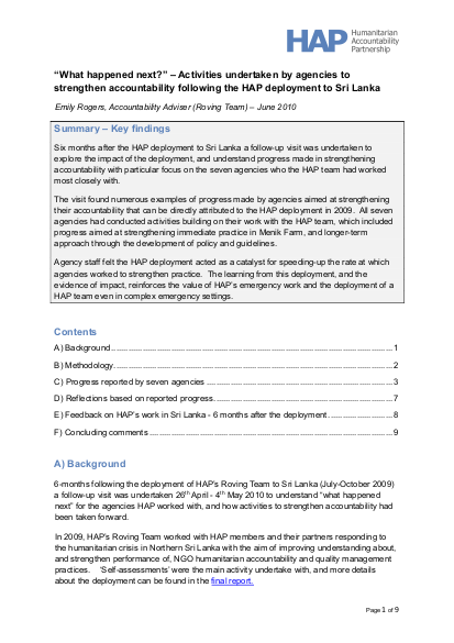 Highlights report what happened following hap deployment to sri lanka june 2010 png