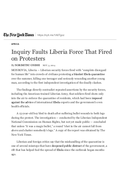 Inquiry faults liberia force that fired on protesters the new york times png