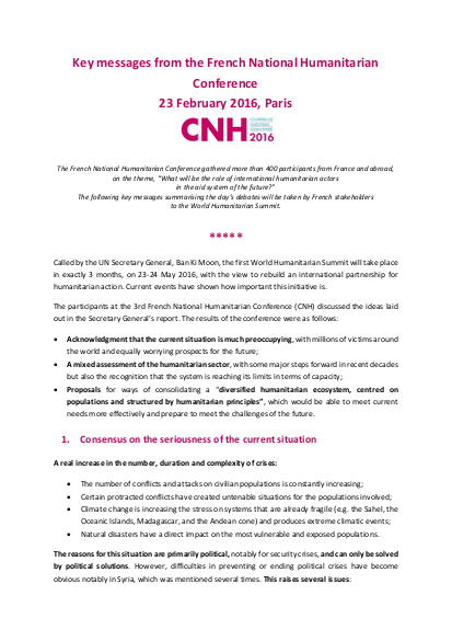 Key messages from the French National Humanitarian Conference | ALNAP