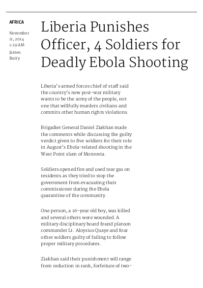 Liberia punishes officer%2C 4 soldiers for deadly ebola shooting png