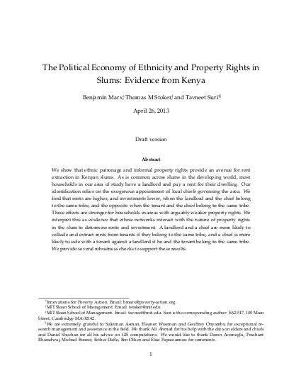 Marx the political economy of ethnicity and property rights in slums evidence from kenya png