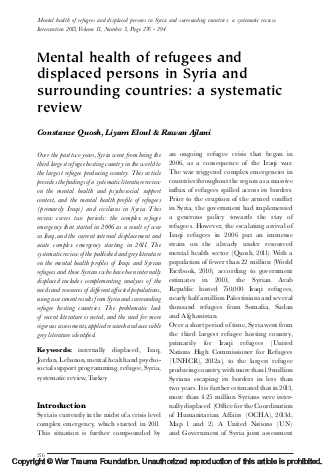 Mental health of refugees and displaced persons in syria and surrounding countries png