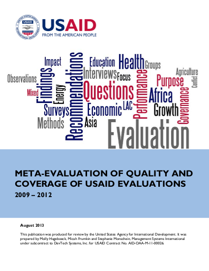 Meta evaluation of quality and coverage of usaid evaluations 2009 2012 png