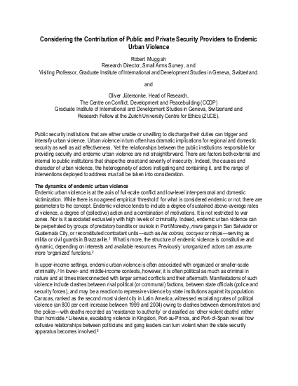 Muggah and jutersonke considering the contribution of public and private security providers to endemic urban violence png