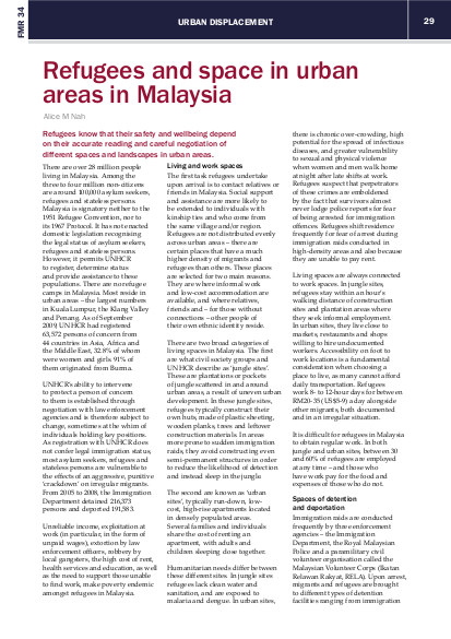 Nah refugees and space in urban areas in malaysia png