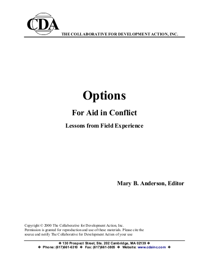 Options for aid in conflict lessons from field experience png