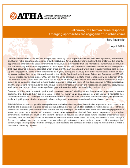 Pavanello rethinking the humanitarian response%2C emerging approaches for engagement in urban crises png