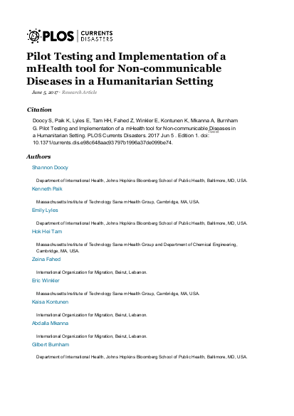 Pilot testing and implementation of a mhealth tool for non comm png