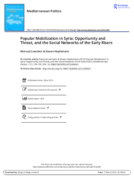 Popular mobilization in syria opportunity and threat and the social networks of the early risers png