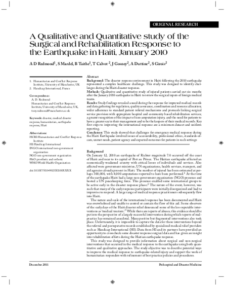 Redmond et al %282010%29 qualitative and quantitative surgical study haiti png