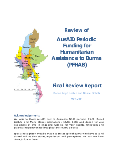 Review of ausaid periodic funding for humanitarian assistance to burma png