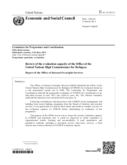 Review of the evaluation capacity of unchr png