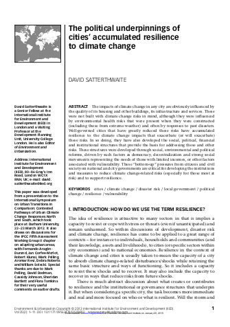 Satterthwaite the political underpinnings of cities%E2%80%99 accumulated resilience to climate change  png
