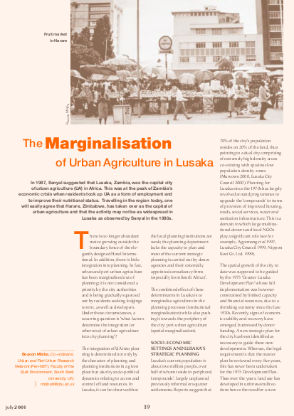 The marginalisation of urban agriculture in lusaka png