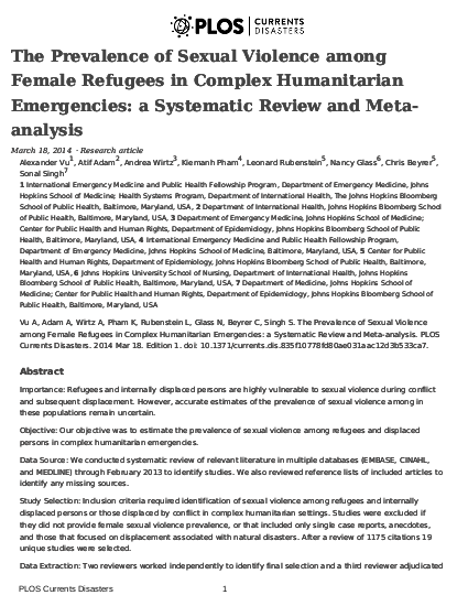 The prevalence of sexual violence among female refugees in complex human  png