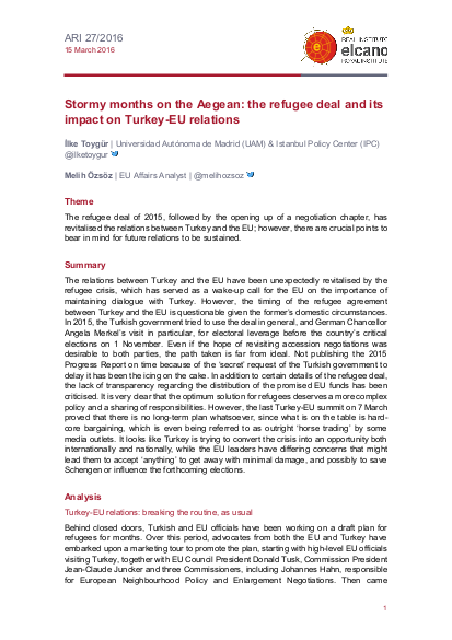 Toygur ozsoz stormy months aegean refugee deal impact turkey eu relations 1 png