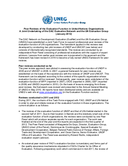 Update note on peer reviews of evaluation in un organizations final tk 17 01 2012 rsb png