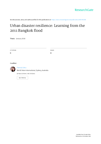 Urban disaster resilience phd psitko png