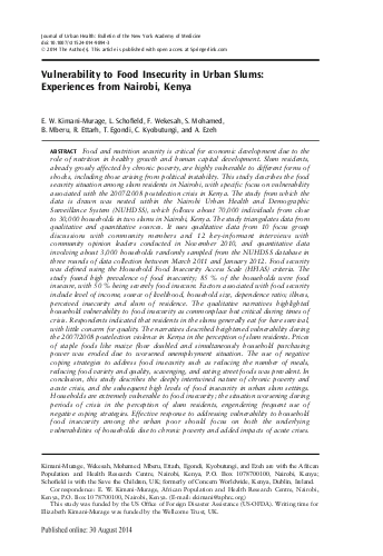 Vulnerability to food insecurity in urban slums experiences from nairobi kenya kimani murage et al 2014 1 png