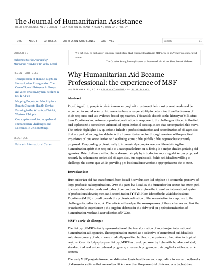 Why humanitarian aid became professional the experience of msf the journal of humanitarian assistance png