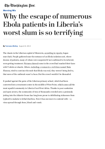 Why the escape of numerous ebola patients in liberia%E2%80%99s worst slum is so terrifying the washington post png